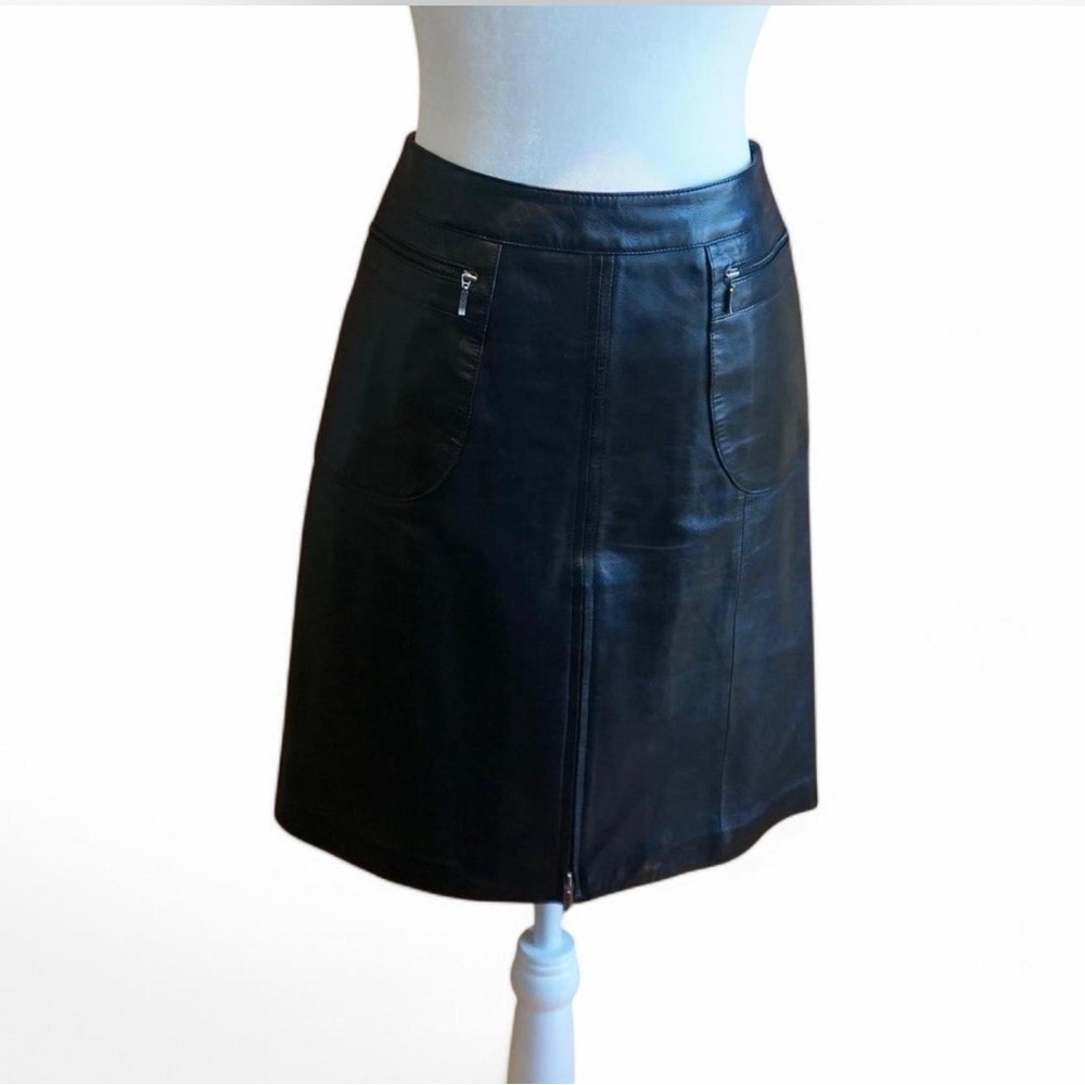 💚 VAKKO SPORT 100% Leather Zipper Midi Skirt (4)